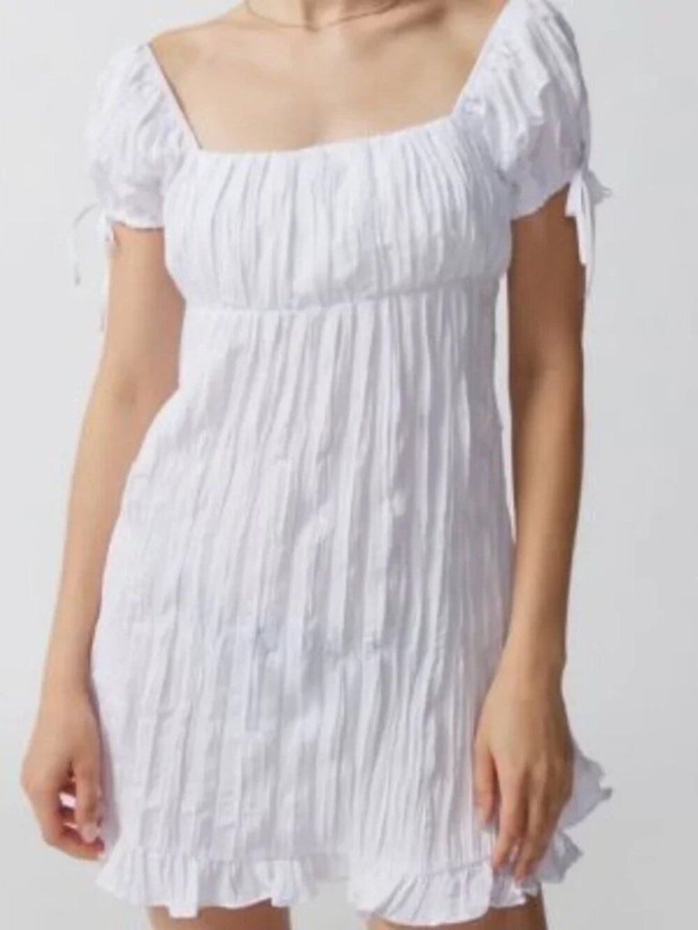 Urban Outfitters Claudette Crinkle Babydoll Mini Dress in White